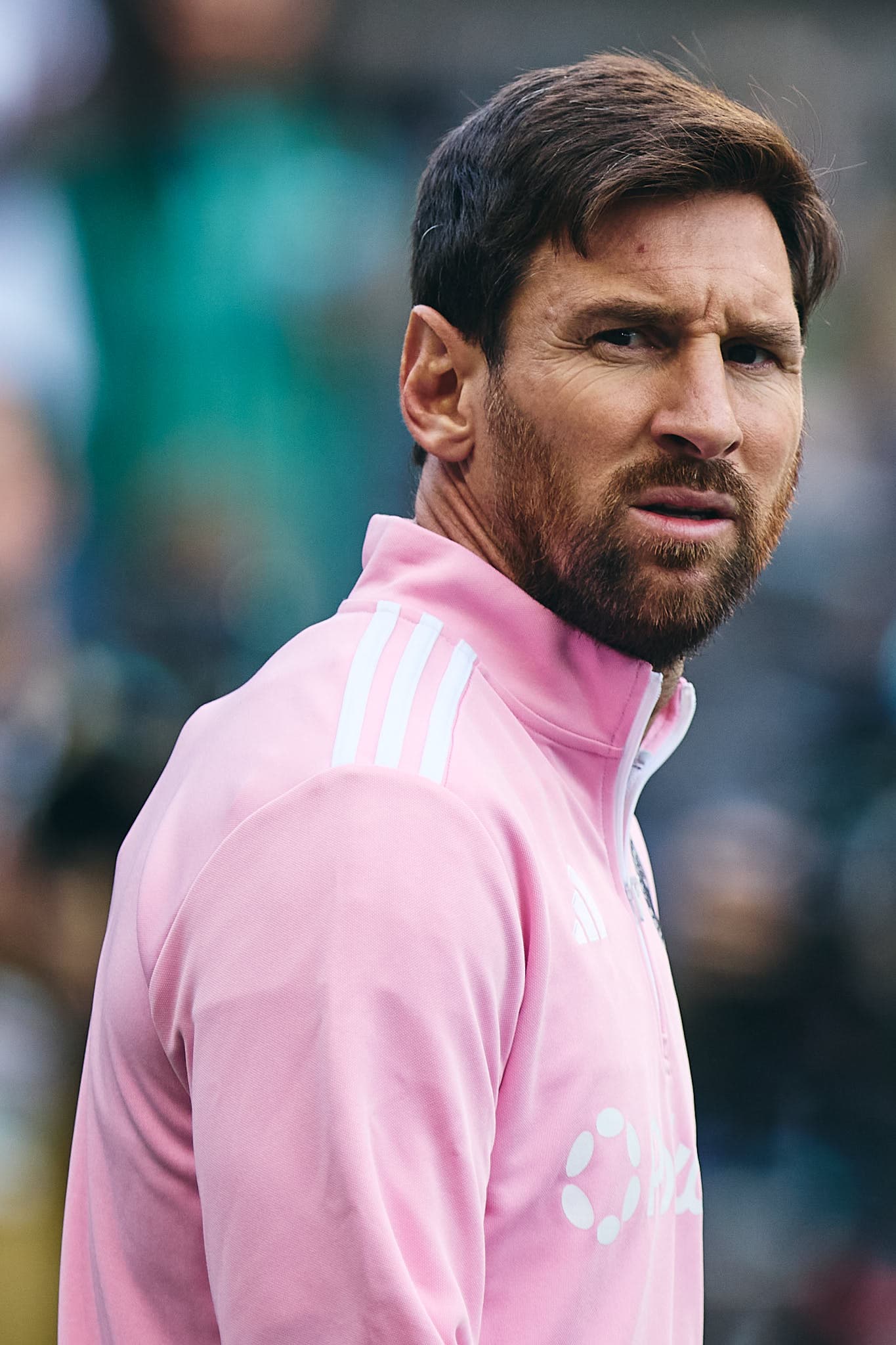 Inter Miami CF midfielder Lionel Messi is seen wearing his team's pink kit prior to the Leagues Cup Final at Lumen Field.